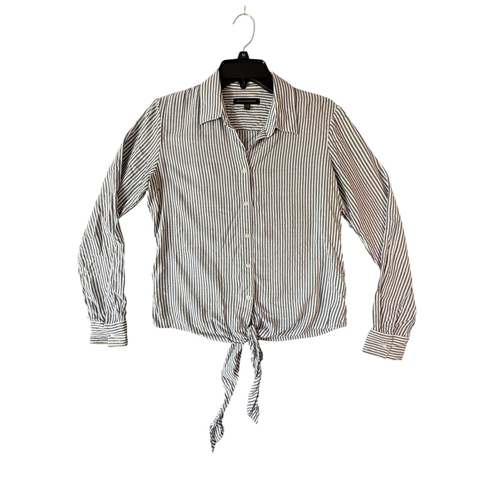 Banana Republic Striped Tie-Front Long Sleeve Button Down Shirt